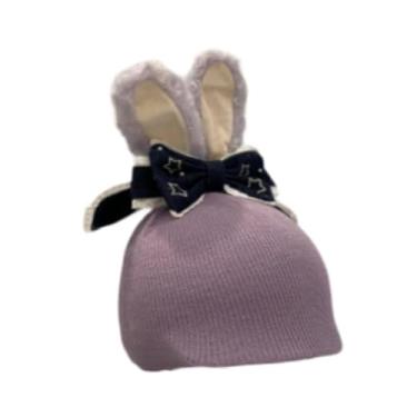 Imagem de UGPLM Capa para capacete de esqui, acessório fofo e criativo, protetor macio de tricô para gorro, acessório de inverno para skate, Orelha de Coelho Roxa