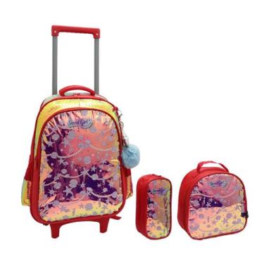Imagem de Kit mochila escolar 2 rodas lancheira e estojo sweet girl - Santino, V