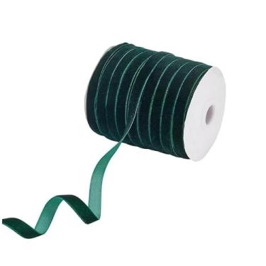 Imagem de Fita de veludo de 9,5 cm (3/20.3 cm) Fita vintage de tecido de veludo para árvore de Natal, embrulho de presente, buquê de flores, decorações de guirlanda, laço (verde escuro)