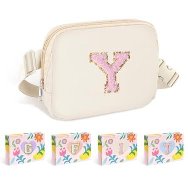 Imagem de COSHAYSOO Pochete de cintura pequena com alça ajustável com patch de letra inicial para mulheres, adolescentes, meninas, corridas, academia, trilhas, mini bolsa transversal para viagem, bolsa moderna,