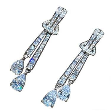 Imagem de Brincos com pingente de zircônia cúbica de lágrima dupla folheados a prata, branco, para mulheres, festas noturnas, leve, para presente