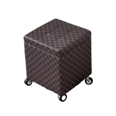 Imagem de Puff Quadrado Flex Baú Banquetas Giratórias Com Rodas Material De Couro Assento Mesa Centro Multifunções Quarto Decorativo Confortável(Checkered,15.7" x 15.7" x 18.1")
