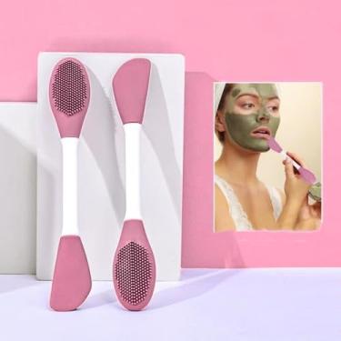 Imagem de Escova de limpeza facial dupla aplicador e esfregão de máscara de silicone - 15 cm C x 3 cm L, rosa