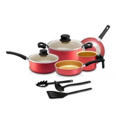Imagem de Jogo de Panelas 08 Peças Cereja - Antiaderente - Teflon - Com Tampa de