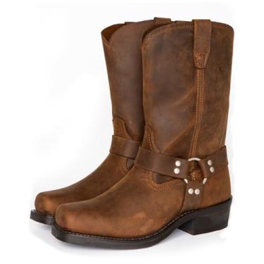 Imagem de Botas de cowboy masculinas de couro PU bico quadrado salto alto botas de equitação, Marrom, 11.5