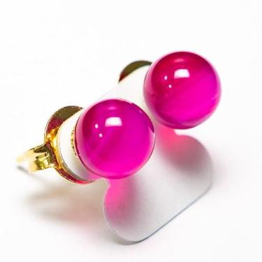 Imagem de Brinco Bolinha Pedra Agata Rosa Pino Tarracha Dourado - CristaisdeCurv