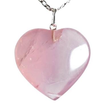 Imagem de Colar Coração Pedra Quartzo Rosa 28mm Extra Pino Prata 950 - Cristaisd