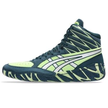 Imagem de ASICS Tênis de luta livre masculino Aggressor 6, Azul-petróleo tranquilo/verde-limão, 38
