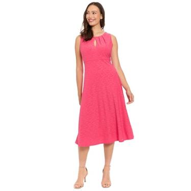 Imagem de London Times Vestido midi feminino feminino rosa com ilhós, gola fechada, para convidados de casamento e ocasiões de primavera, Flambe rosa, 38