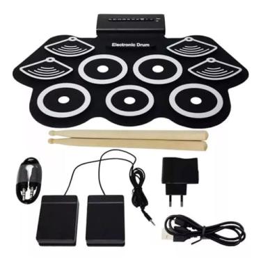Imagem de Conjunto de Bateria Eletrônica Portátil Kerdele 9 Pads, Dobrável, com Pedais, Baquetas e Cabo USB