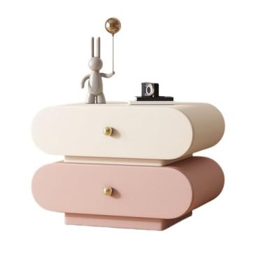 Imagem de Mesa de cabeceira rosa e branca com gaveta dupla de grande capacidade mesa de cabeceira de madeira para casa quarto armário de armazenamento quarto (XS)