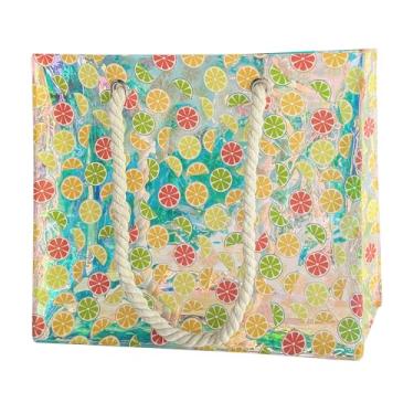Imagem de TotePrint Sacola transparente com alças de corda, 40 x 10 x 30 cm à prova d'água de PVC à prova de areia para shows, Limão, 15.75*11.81*3.94INCH, Transparente + margarida