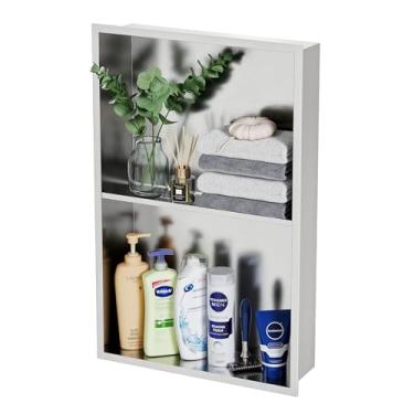 Imagem de Neohomee Nicho de chuveiro embutido com prateleira - Armário de parede de banheiro de aço inoxidável de 2 camadas, sem necessidade de azulejo, fácil instalação, à prova d'água (escovado, 35 x 61 cm)