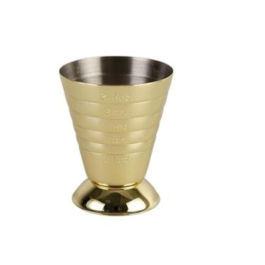 Imagem de Copo de medida de aço inoxidável 75 ml ferramentas de coquetel copo jigger W/ml/oz colher de sopa unidades de medição barras fazendo bebidas mistas (ouro)