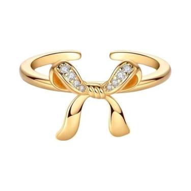 Imagem de Anel Feminino De Prata 925 Dourado Com Zircônia Estrela E Lua Joia De 