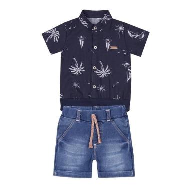 Imagem de Conjunto Bebê Menino Verão Bermuda Jeans Body Paraiso 15448-Masculino