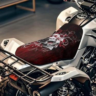 Imagem de Qpednta Capa de assento de quadriciclo de caveira de Halloween, impermeável, antiderrapante, 4 rodas, acessórios universais para quadriciclos compatíveis com Polaris Sportsman Polaris Scrambler Honda