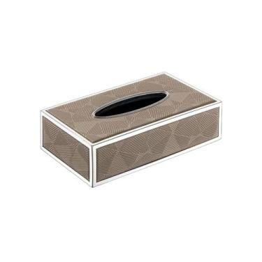 Imagem de Caixa de lenços de couro de aço inoxidável moderna de alta cor para sala de estar, enfeites de mesa de café, mesa de jantar, caixa de gaveta de luxo (Médio)