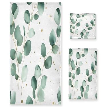 Imagem de xigua Conjunto de toalhas de banheiro de eucalipto aquarela absorvente macio 3 peças toalha de banho toalha de mão toalhas decorativas para banheiro, academia, hotel, praia, piscina