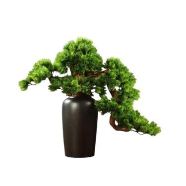 Imagem de Plantas falsas bonsai artificial com vaso de cerâmica, decoração de entrada para sala de estar, decoração de pinheiro falso (pequena)