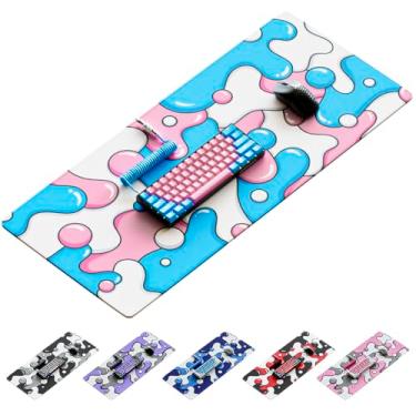 Imagem de KRAKEN KEYBOARDS Tapete de mouse para jogos XXL grande rosa e azul para jogos - Tapete de mesa para teclado e mouse - Mouse pad artesanal grosso para mesa (algodão doce)