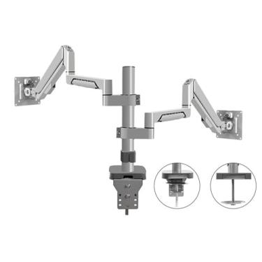 Imagem de Suporte de monitor duplo para braço de monitor cabe no máximo 32 polegadas, telas de 2 a 9 kg, suporte de mesa para braço de monitor duplo totalmente ajustável com inclinação, rotação, acessórios de