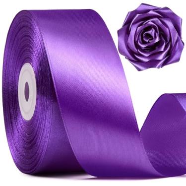 Imagem de Mauproy Fita de cetim roxa de 3,5 cm de largura, fita de tecido de poliéster sólido de 50 metros para fazer rosas, embrulho de presente, Natal, decorações de casamento, artesanato, laços, buquês de