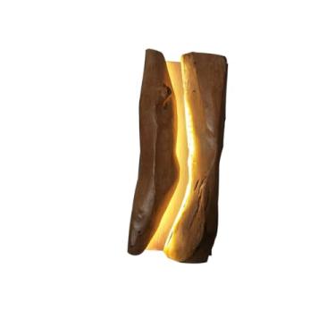 Imagem de Arandela de parede vintage LED em madeira, estilo industrial, com iluminação para cima e para baixo. Ideal para restaurantes, quartos, salas de estar, cozinhas e escadas. Luz quente (pequena