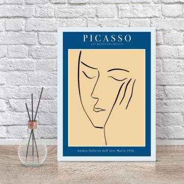Imagem de Quadro Picasso Azul 45x34cm - Vidro e Moldura Branca