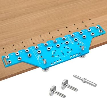 Imagem de Gabarito de pino de prateleira de 11 furos e gabarito de dobradiça oculta 2 em 1, guia de perfuração com fixação independente, gabarito todo em metal para dobradiça de gabinete, furos de perfuração de