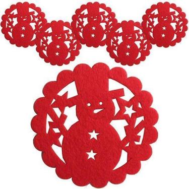 Imagem de Porta Copo De Feltro Redondo Boneco De Neve Com 6 Pecas 10Cm