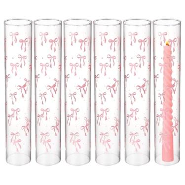 Imagem de LemonRoad 6 peças de castiçais de vidro Hurricane 35,5 x 6,5 cm de arco rosa castiçais de cilindro de chaminé tubo aberto cilindro sem fundo para dia dos namorados mesa de casamento centro de mesa