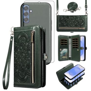 Imagem de Asuwish Capa de telefone para Samsung Galaxy S25 5G carteira com zíper destacável capa celular com protetor de tela de vidro temperado alça de pulso transversal flor porta-cartão de crédito S 25 25S