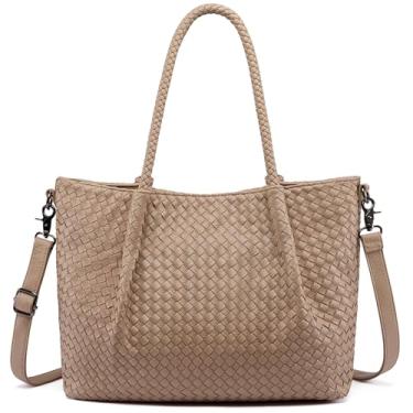 Imagem de LOVEVOOK Bolsa tiracolo feminina de couro vegano para viagens e trabalho, Rosa, cinza, Large