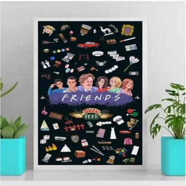 Imagem de Quadro Friends Ícones 33x24cm - Vidro e Moldura Branca