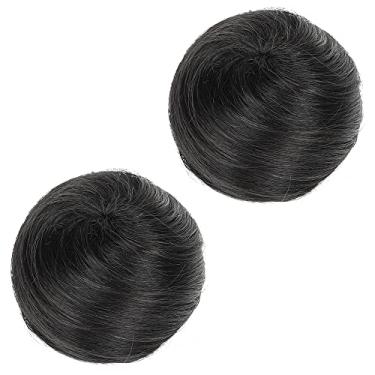Imagem de 2 peças de coque bagunçado peça de cabelo humano cabelo humano coque rosado bagunçado pães de cabelo para mulheres cabelo real scrunchies updo peças de cabelo extensão coque rabo-de-cavalo desordenado coque de cabelo - preto