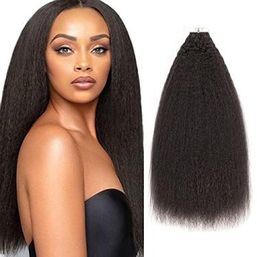 Imagem de Loxxy Extensões de cabelo humano real para mulheres negras cabelo curto cor natural brasileiro crespo liso cabelo humano fita adesiva totalmente grossa dupla face 40,6 cm 20 peças 50 g cola em