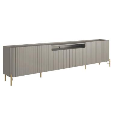 Imagem de Rack Para Sala de Estar TV 75 Pol 4 Portas Brise Pés Industrial Dourado Alef I03 Grigio - Lyam Decor