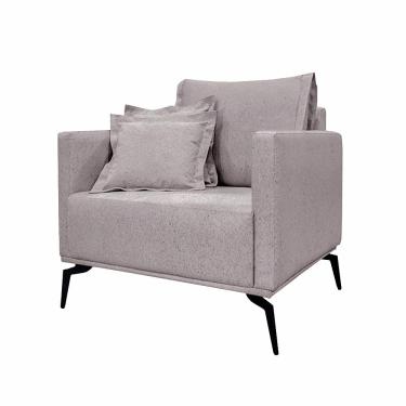 Imagem de Poltrona Decorativa Pés em Aço Stagno Linho Areia Rústico - Gran Belo