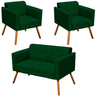 Imagem de Conjunto 2 Poltronas e 1 Namoradeira Pés Palito Karen Suede Verde - Gran Belo