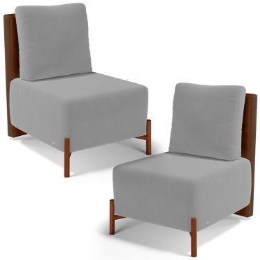 Imagem de Kit 02 Poltronas Decorativas Sala De Estar Living Hungria L02 Couríssimo Marrom Suede Cinza - Lyam
