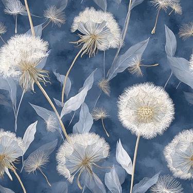 Imagem de Papel de parede de dente-de-leão branco vintage azul marinho autoadesivo descascar e colar elegante folha botânica floral papel de parede removível à prova d'água para quarto prateleira armário