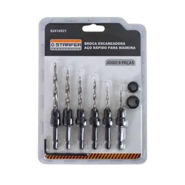 Imagem de Jogo De Broca Escareadora Em Aço Rápido Hss Para Madeira MDF 9 Peças Com Anéis Limitadores De Profundidade E Chave Ajuste