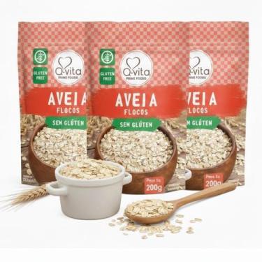 Imagem de Kit 3 Aveia em Flocos Sem Glúten Q-VITA 200g - Rica em Fibras