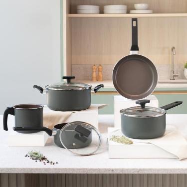 Imagem de Jogo de Panelas 5 Peças Brinox Preserve Ceramic Life Mineral Resist Cinza