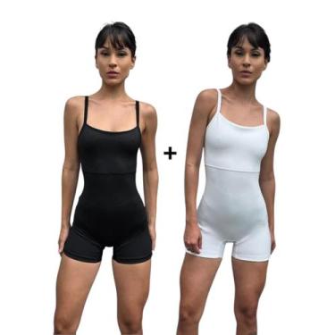 Imagem de kit 2 Macaquinhos Fitness Meia Coxa Feminino Alcinha Compressão Academ