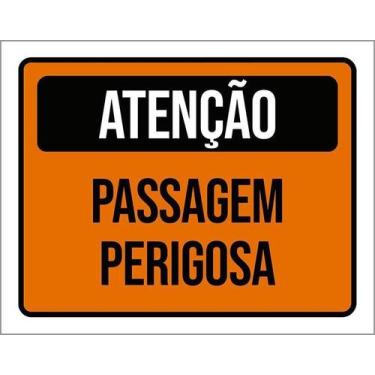 Imagem de Kit 3 Placa Acm De Atenção Passagem Perigosa 18X23 Branco - Sinalizo