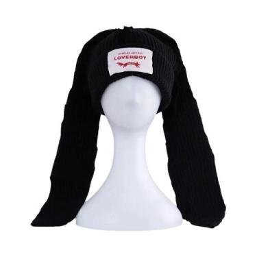 Imagem de Gorro Feminino De Inverno Com Orelhas De Raposa Longas, Crochê Tricota