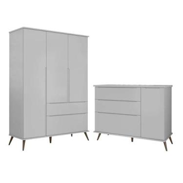 Imagem de Jogo de Quarto Infantil Guarda Roupa e Cômoda 100% Mdf Z39 Mel Cinza -