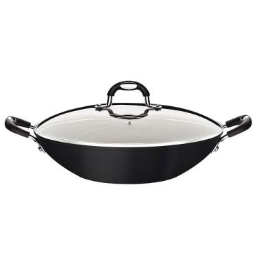 Imagem de Wok Tramontina Mônaco Induction 32cm 4,5l Alumínio Rev. Em Antiad. Preto C- Tampa De Vi...
